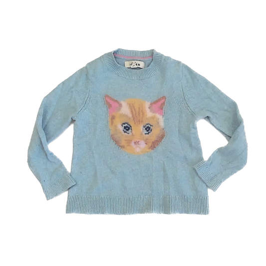 Boden Girls Blue Kitten Sweater Size: 5-6 Years Blue Kitten