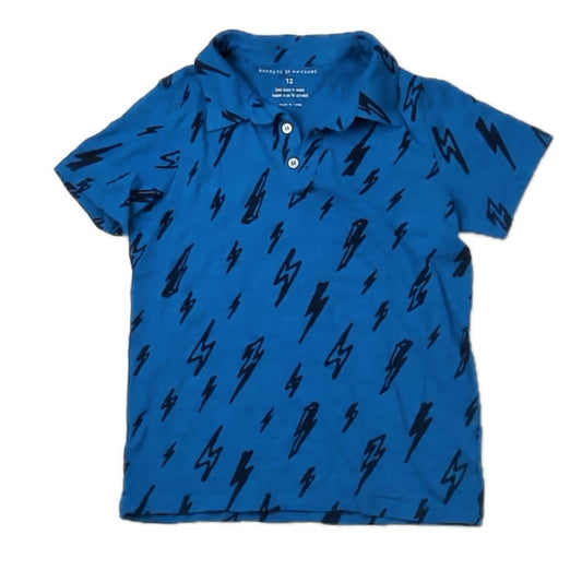 Rockets Of Awesome Boys Blue Lightening Bolts Polo Shirt Size: 12 Years Blue Lightening Bolts
