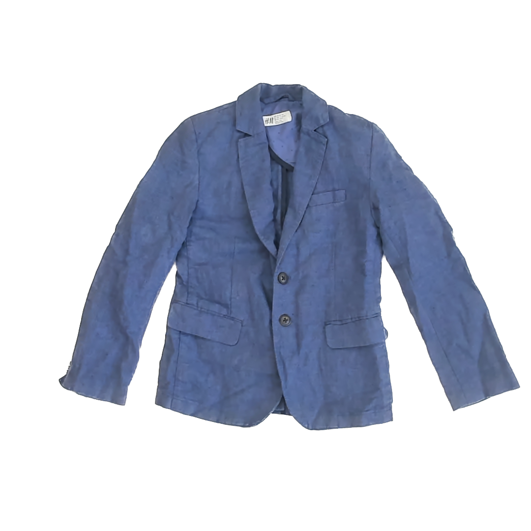 H&M Boys Blue Linen Sports Coat Size: 7-8 Years Blue Linen