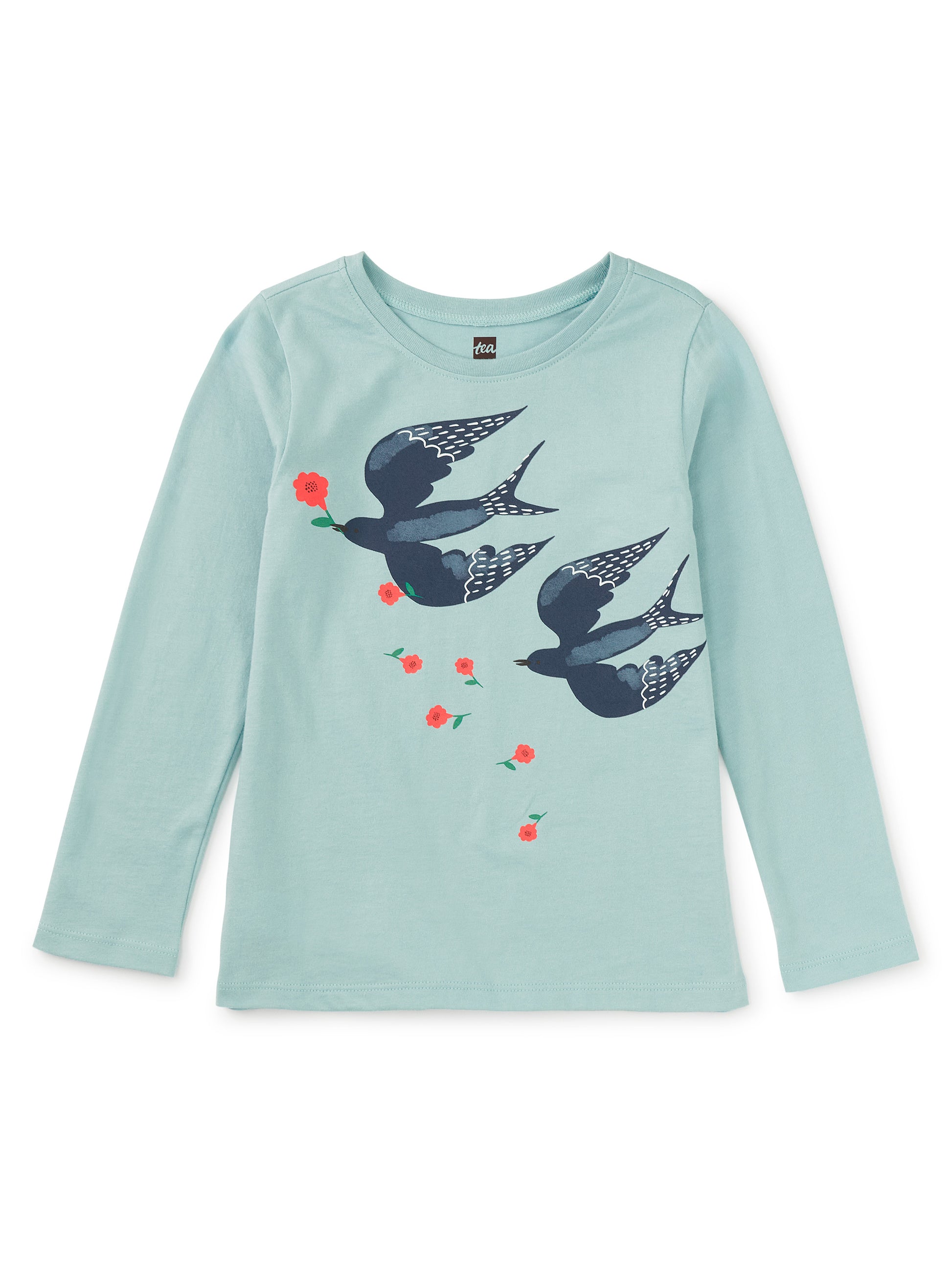 Tea Collection Girls Blue Magpies Long Sleeve T-Shirt Size: 5T Blue Magpies