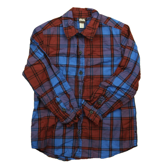 Tea Collection Boys Blue | Maroon Plaid Button Down Long Sleeve Size: 7 Years Blue | Maroon Plaid