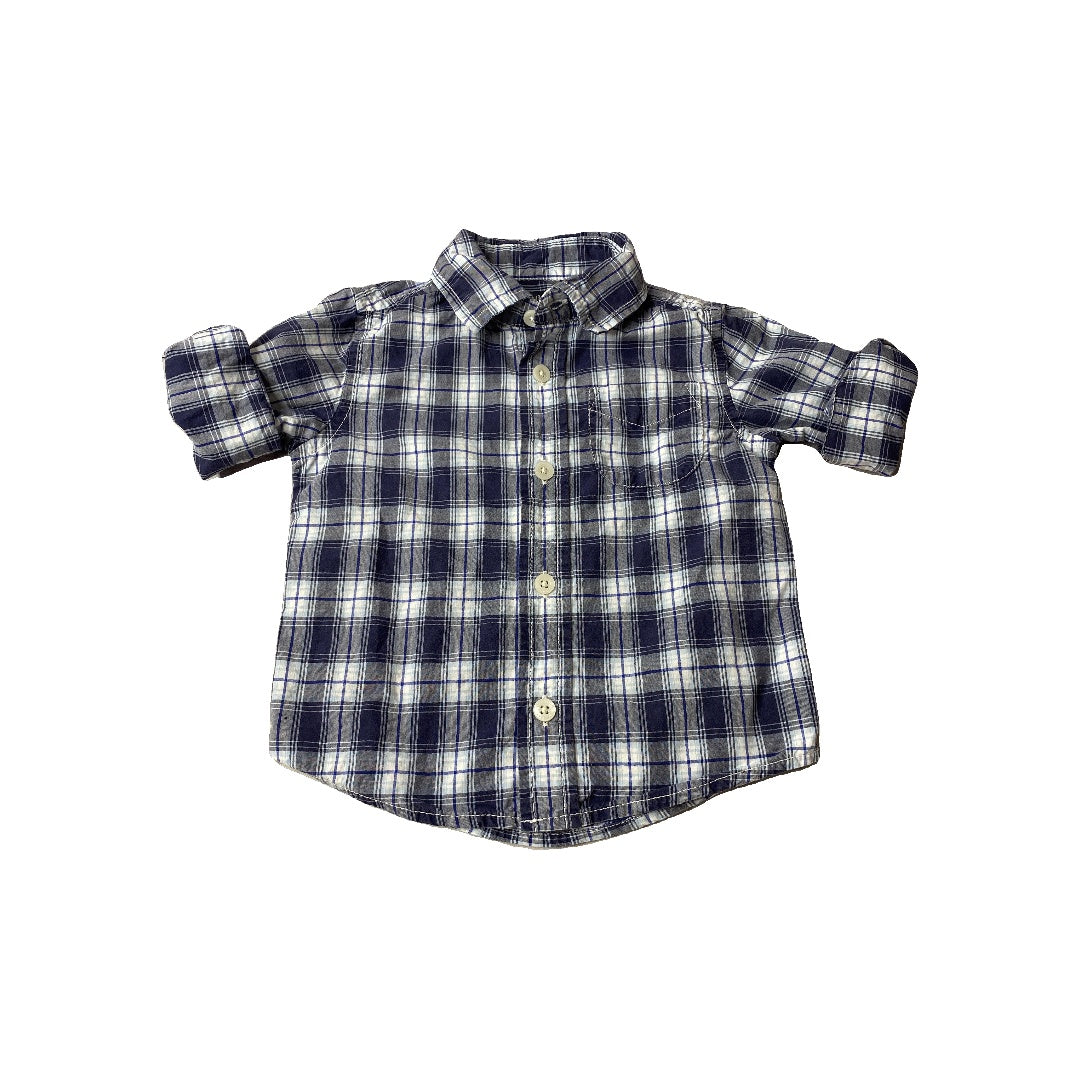 OshKosh Boys Blue | Navy Blue | plaid Button Down Short Sleeve Size: 12 months Blue | Navy Blue | plaid