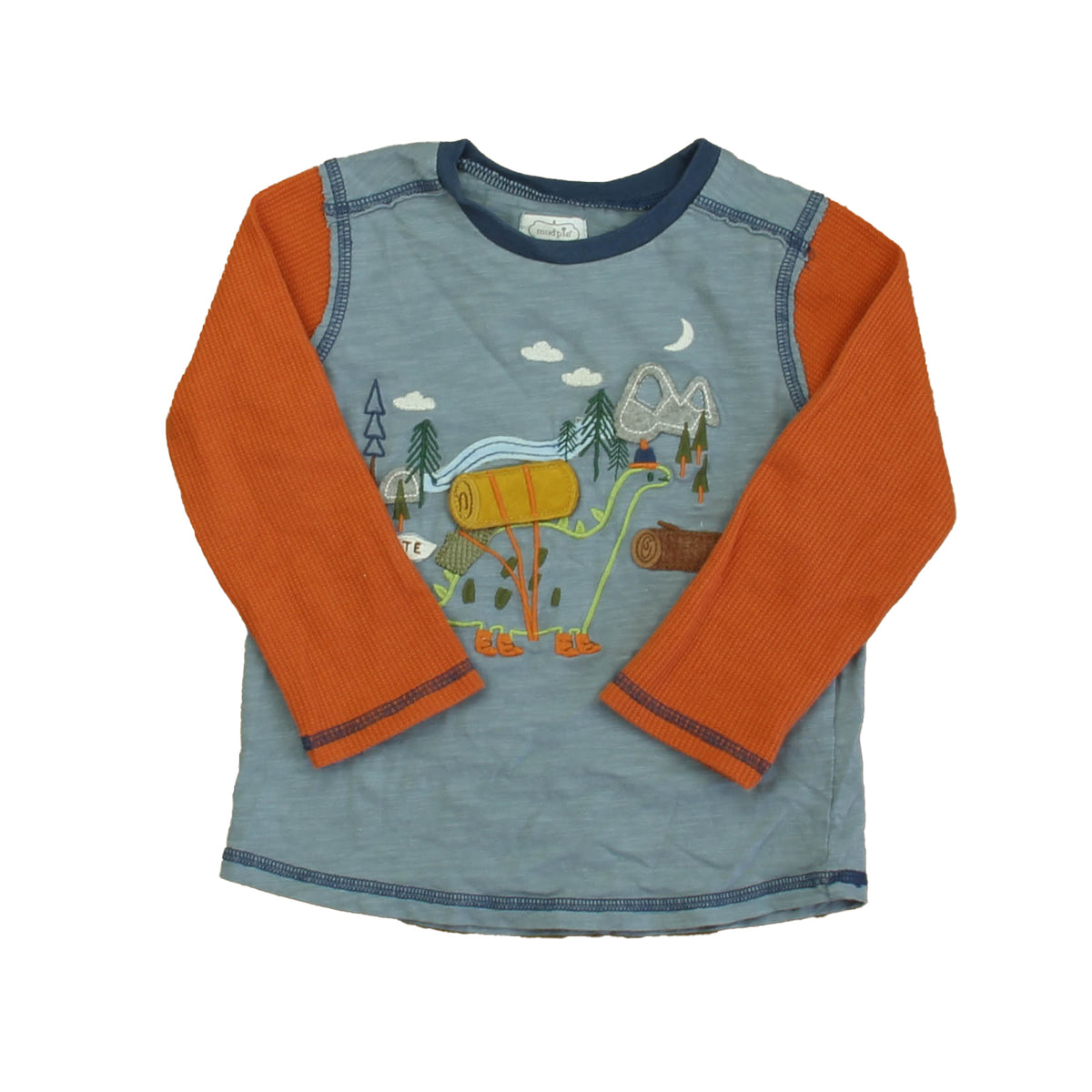Mudpie Boys Blue | Orange Campsite Long Sleeve T-Shirt Size: 2-3T