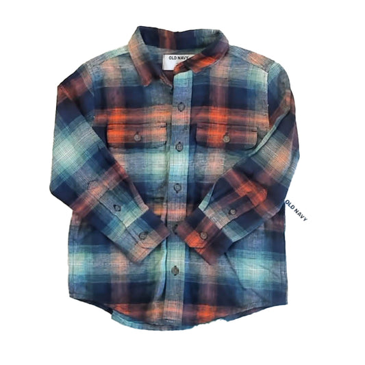 Old Navy Boys Blue | Orange Plaid Button Down Long Sleeve Size: 5T Blue | Orange Plaid