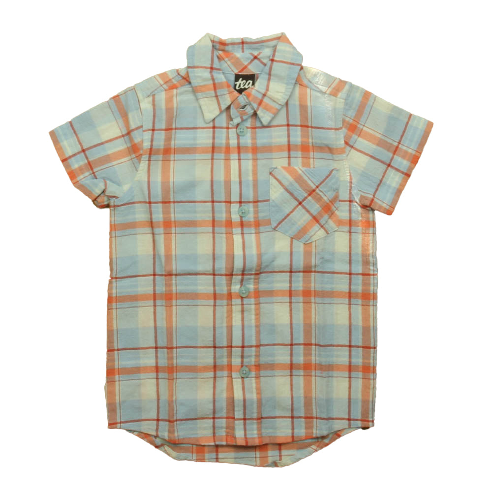 Tea Boys Blue | Orange Plaid Button Down Short Sleeve Size: 4T