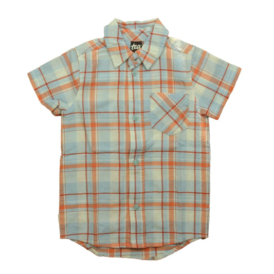 Tea Boys Blue | Orange Plaid Button Down Short Sleeve Size: 4T