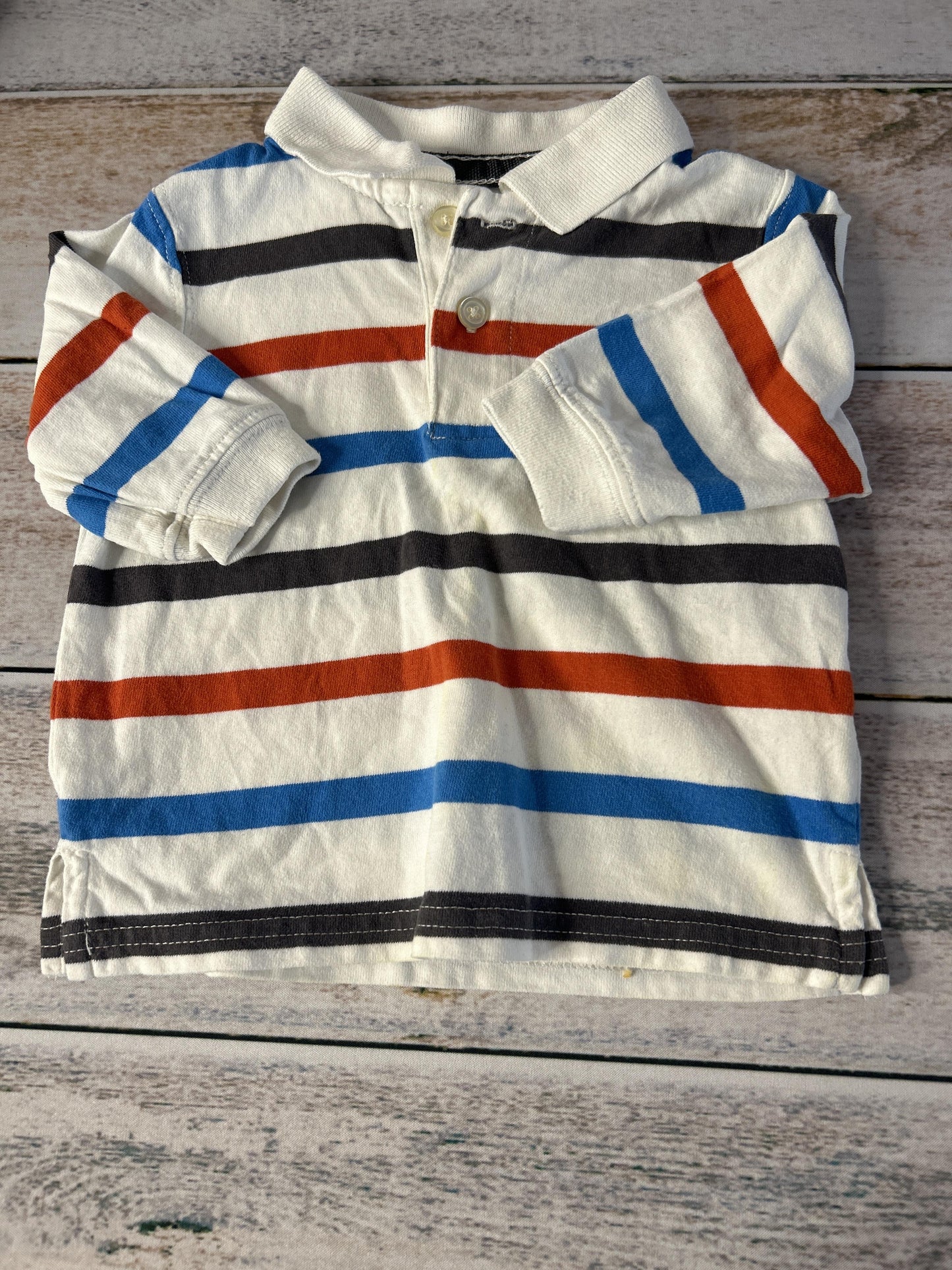 Boys Blue | orange | White | Black Long Sleeve Shirt Size: 6-9 months Blue | orange | White | Black