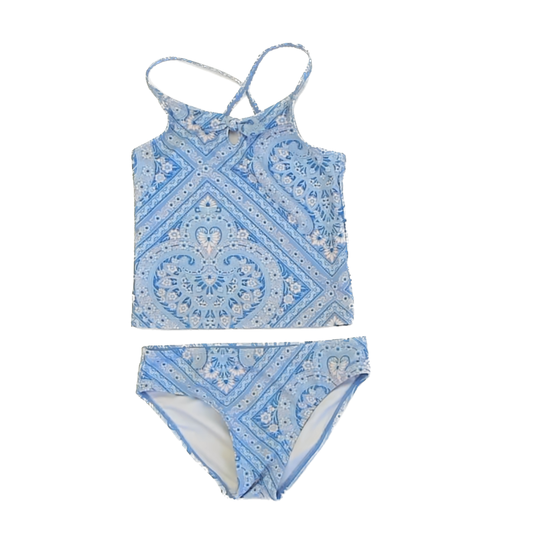 Children's Place Girls Blue Paisley Floral 2-piece Swimsuit Size: 7-8 Years Blue Paisley Floral