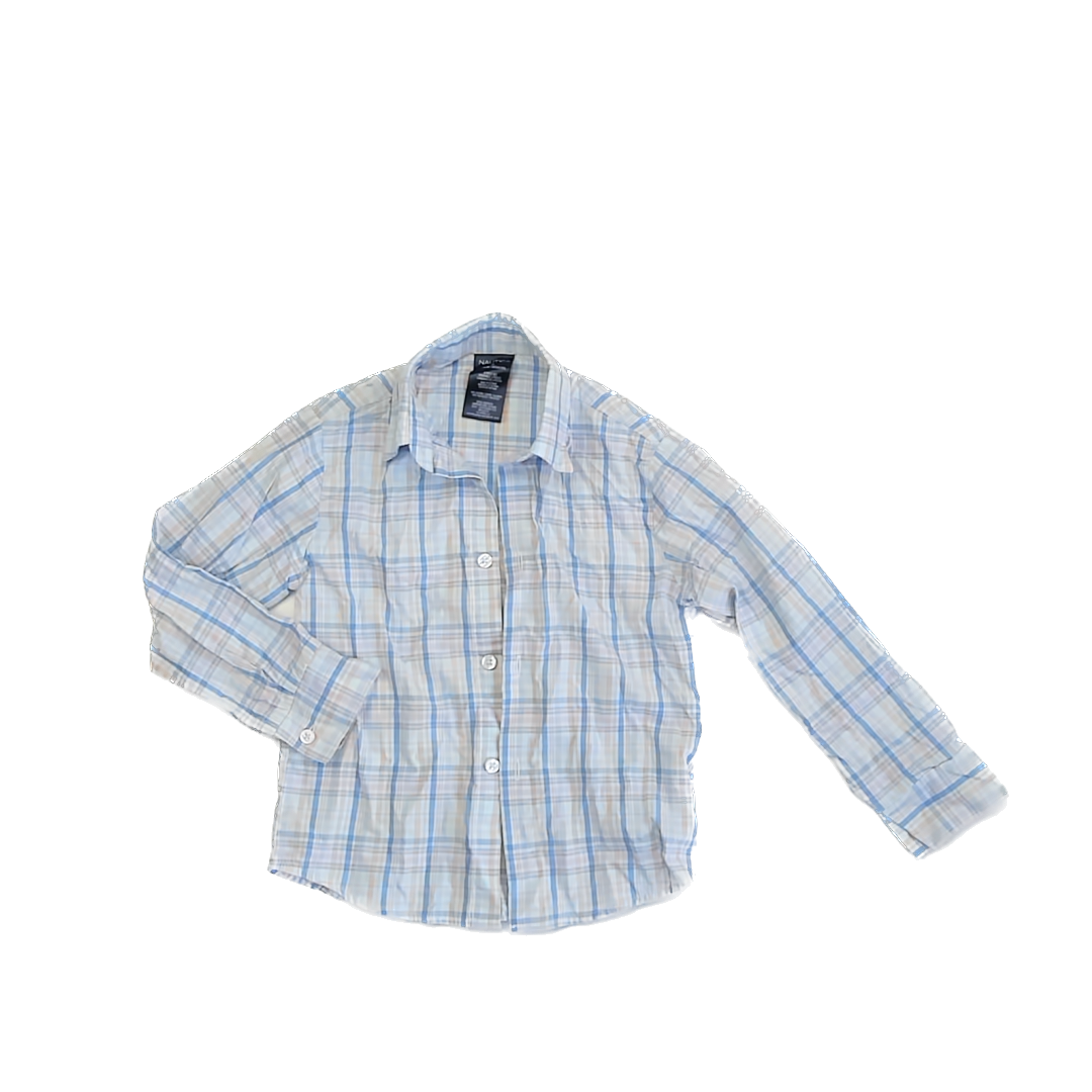 Nautica Boys Blue | Peach Plaid Button Down Long Sleeve Size: 5T Blue | Peach Plaid