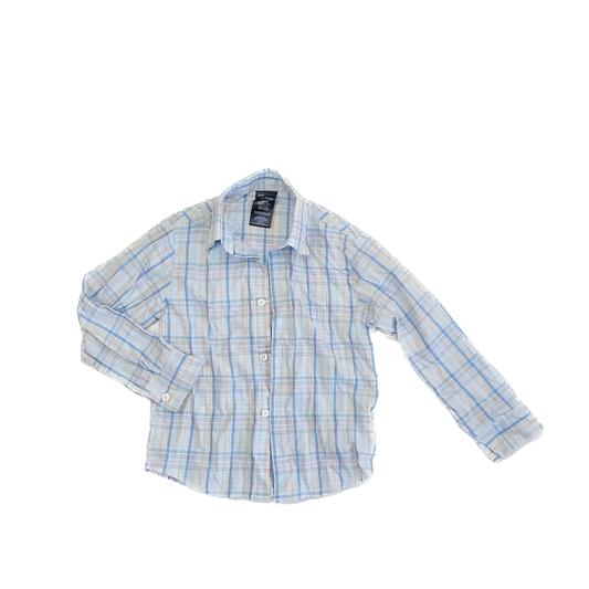 Nautica Boys Blue | Peach Plaid Button Down Long Sleeve Size: 5T Blue | Peach Plaid