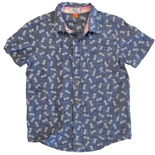 Tailor Vintage Boys Blue Pineapple Button Down Short Sleeve Size: 10 Years Blue Pineapple