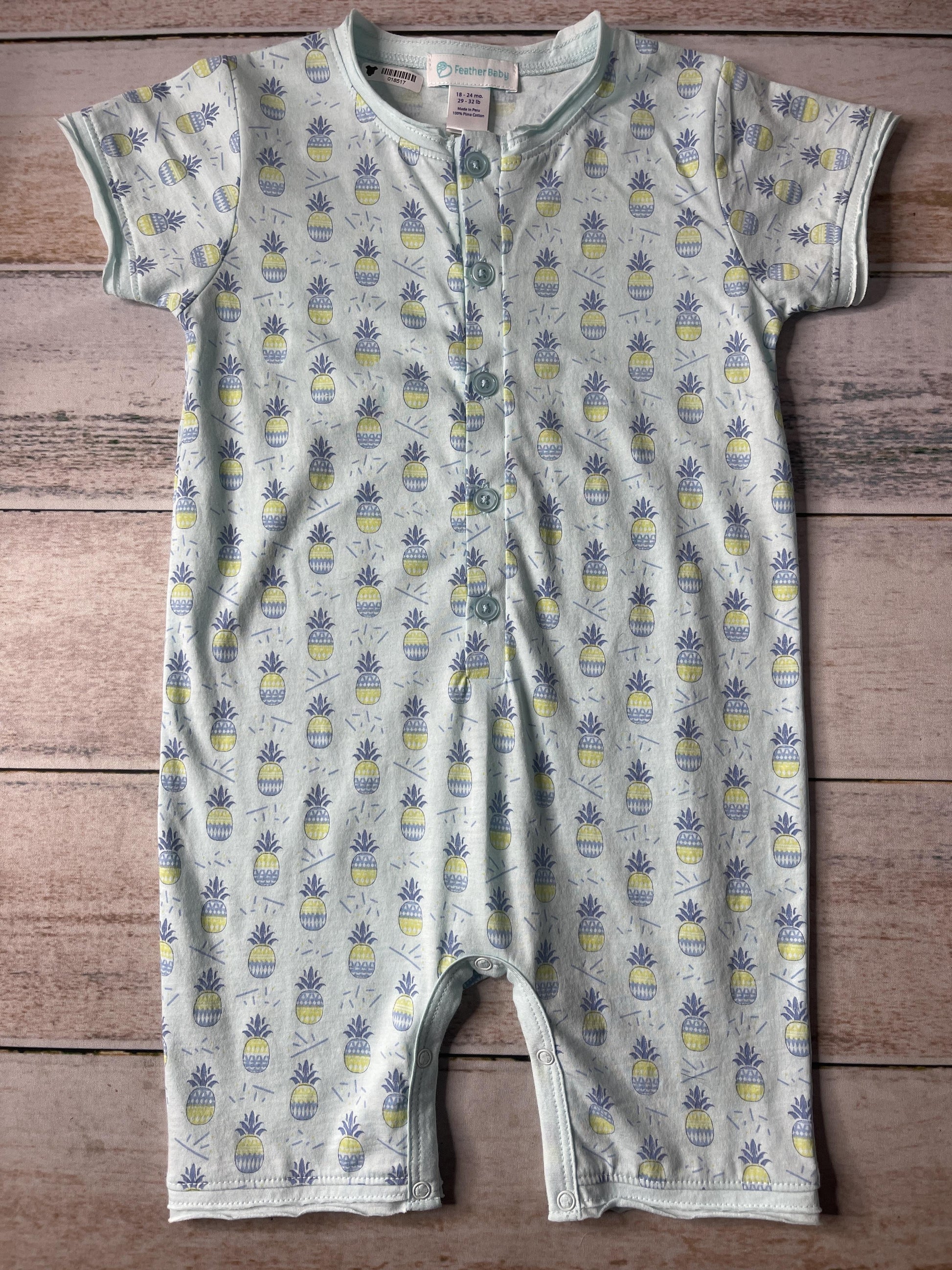 Feather Baby Boys Blue | Pineapples Romper Size: 18-24 months Blue | Pineapples