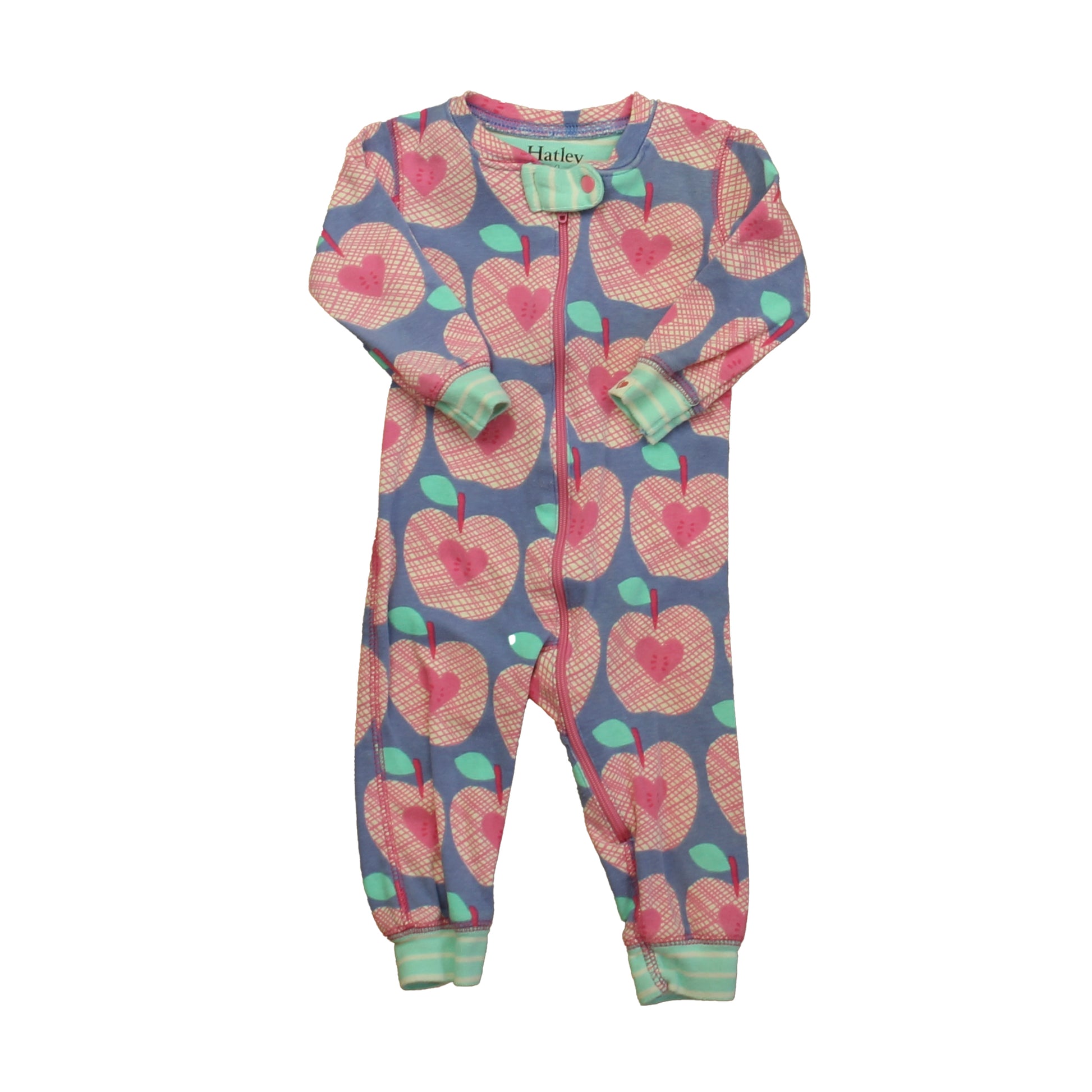 Hatley Girls Blue | Pink Apples 1-piece Non-footed Pajamas Size: 3-6 Months Blue | Pink Apples