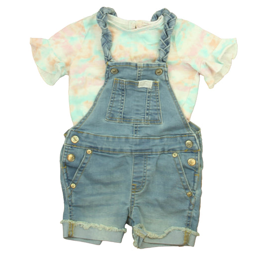7 for all Mankind Girls Blue | Pink | Aqua Tie Dye Overall Shorts Size: 18 Months Blue | Pink | Aqua Tie Dye