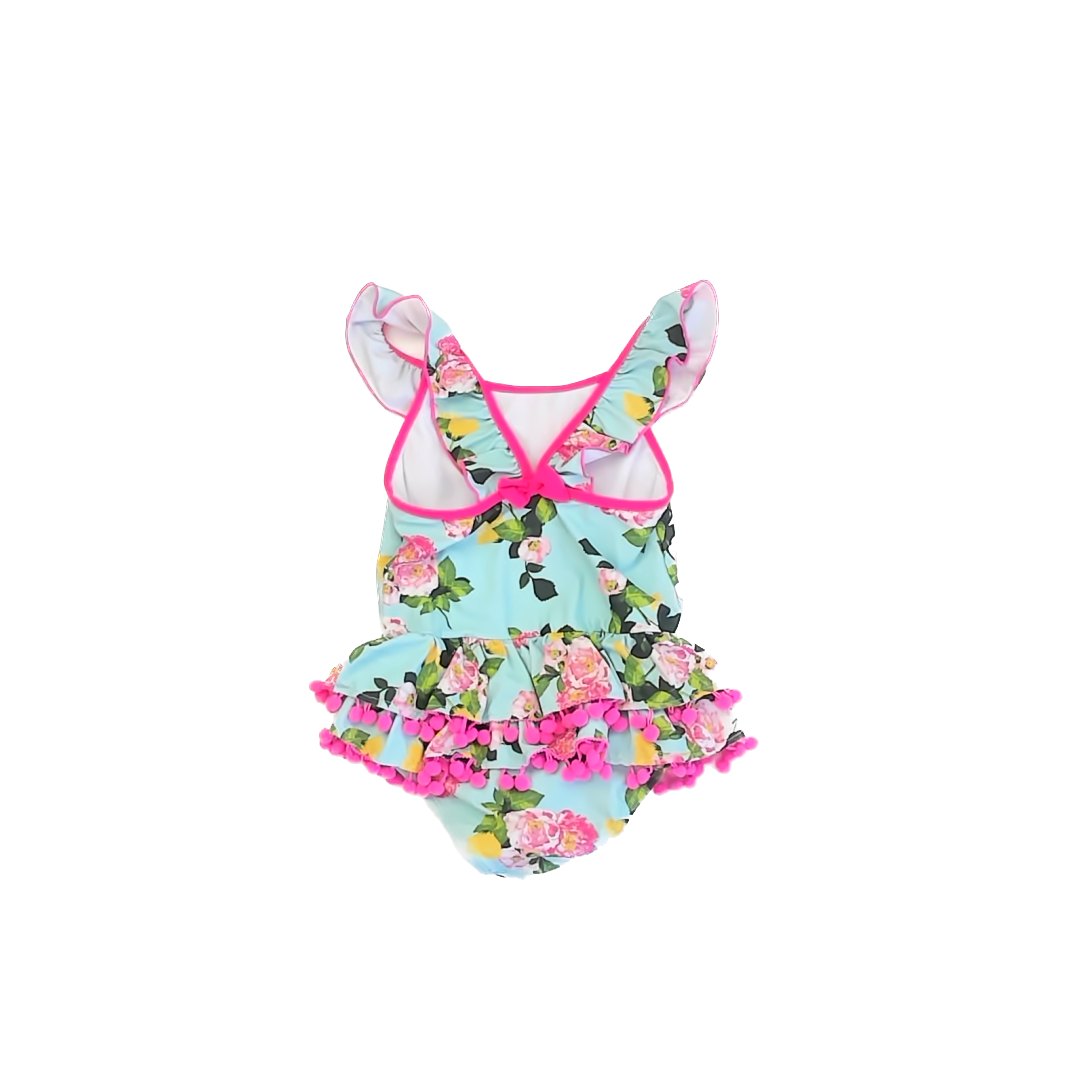 Betsy Johnson Girls Blue | Pink Floral 1-piece Swimsuit Size: 6 Years Blue | Pink Floral
