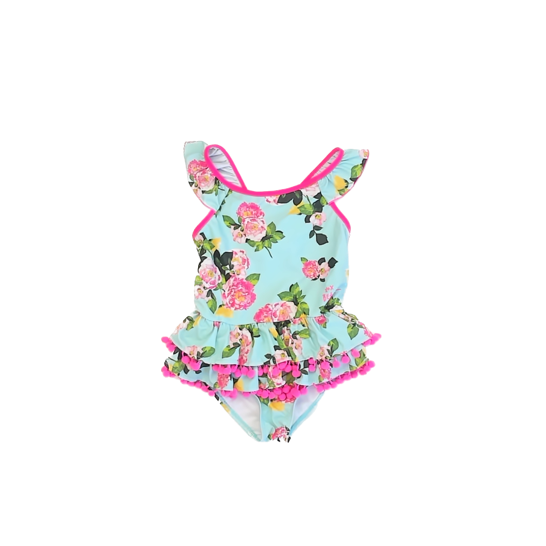 Betsy Johnson Girls Blue | Pink Floral 1-piece Swimsuit Size: 6 Years Blue | Pink Floral