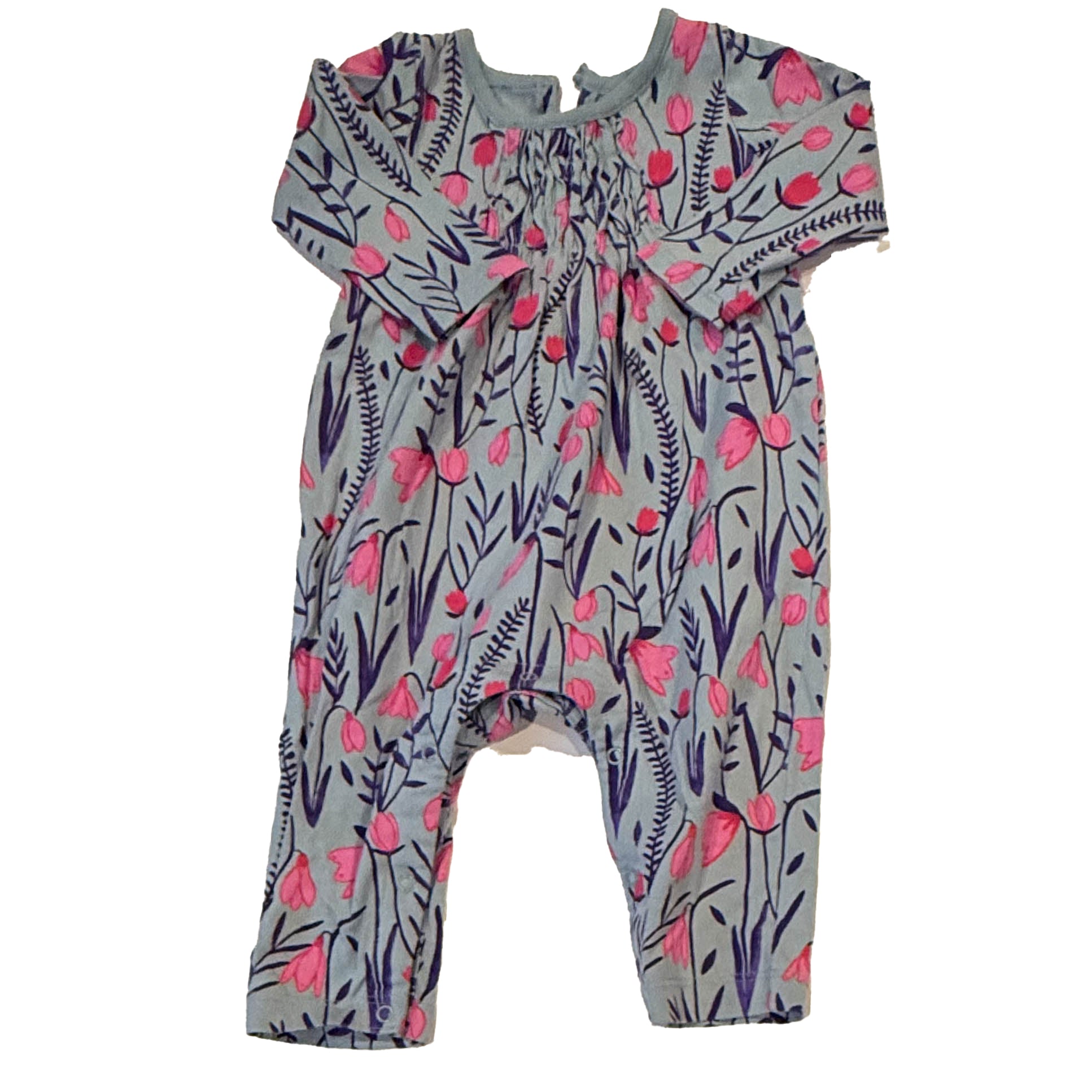 Tea Collection Girls Blue | Pink Floral Long Sleeve Outfit Size: 3-6 Months Blue | Pink Floral