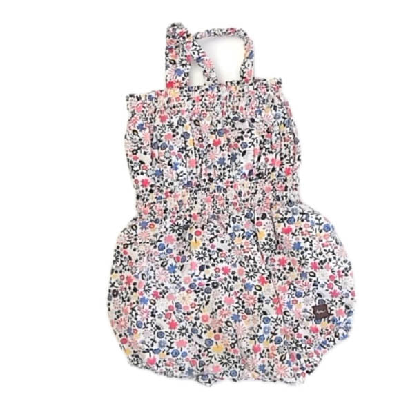 Tea Collection Girls Blue | Pink Floral Romper Size: 6-12 Months Blue | Pink Floral