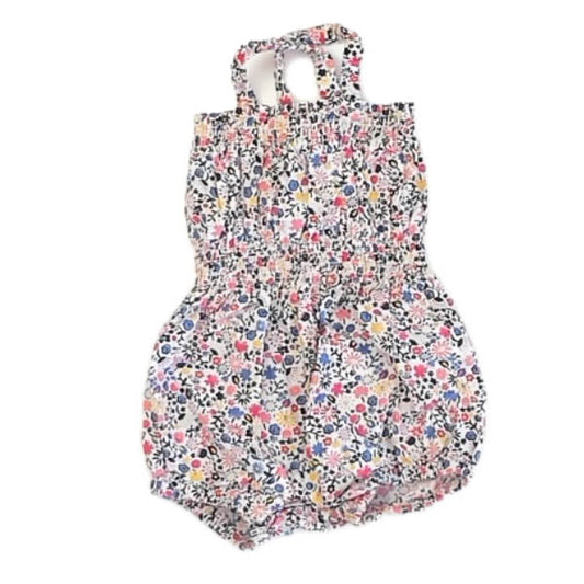 Tea Collection Girls Blue | Pink Floral Romper Size: 6-12 Months Blue | Pink Floral