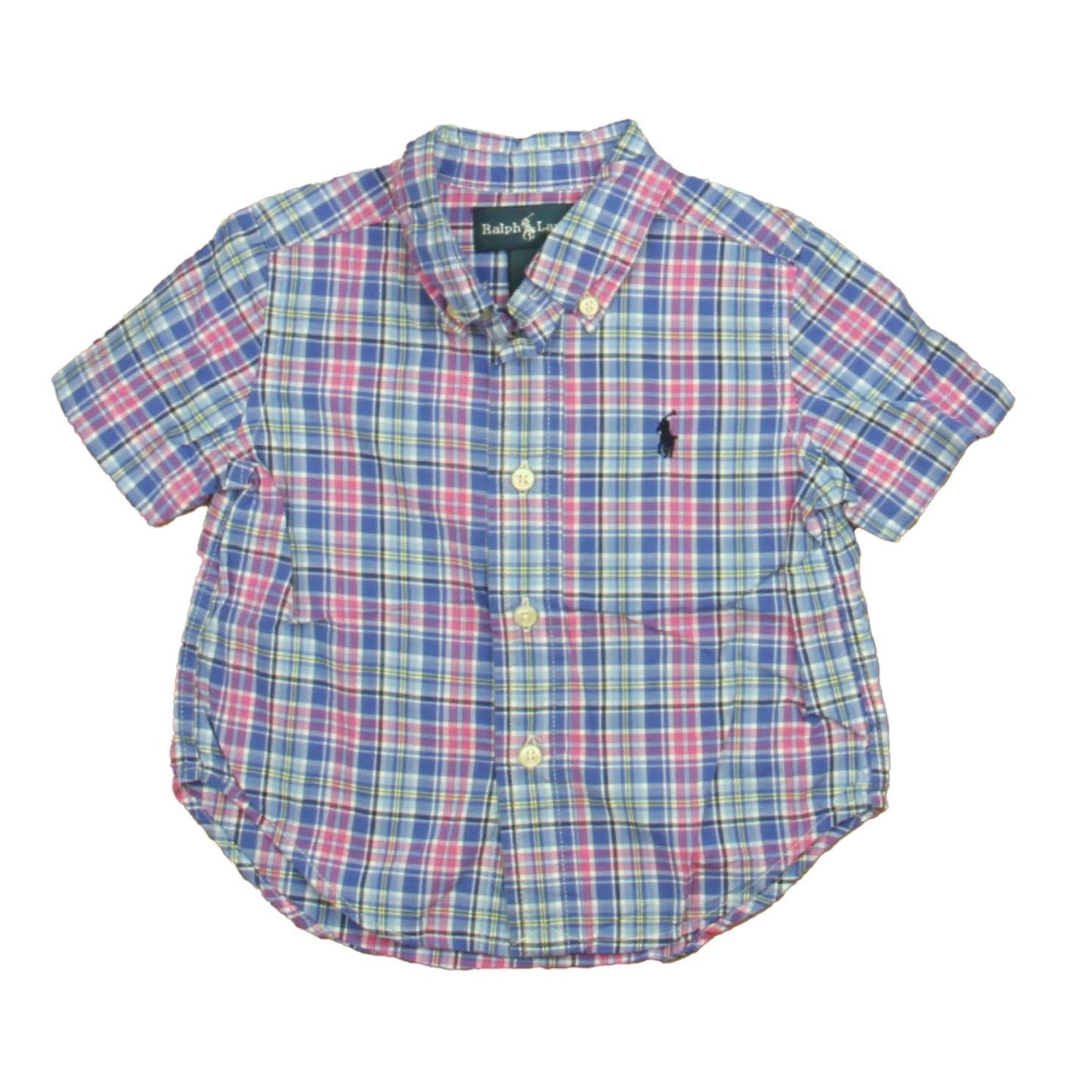 Ralph Lauren Boys Blue | Pink Plaid Button Down Short Sleeve Size: 12 Months Blue | Pink Plaid