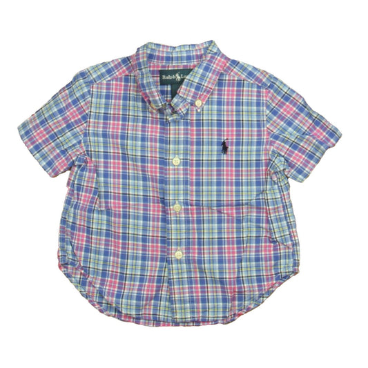Ralph Lauren Boys Blue | Pink Plaid Button Down Short Sleeve Size: 12 Months Blue | Pink Plaid