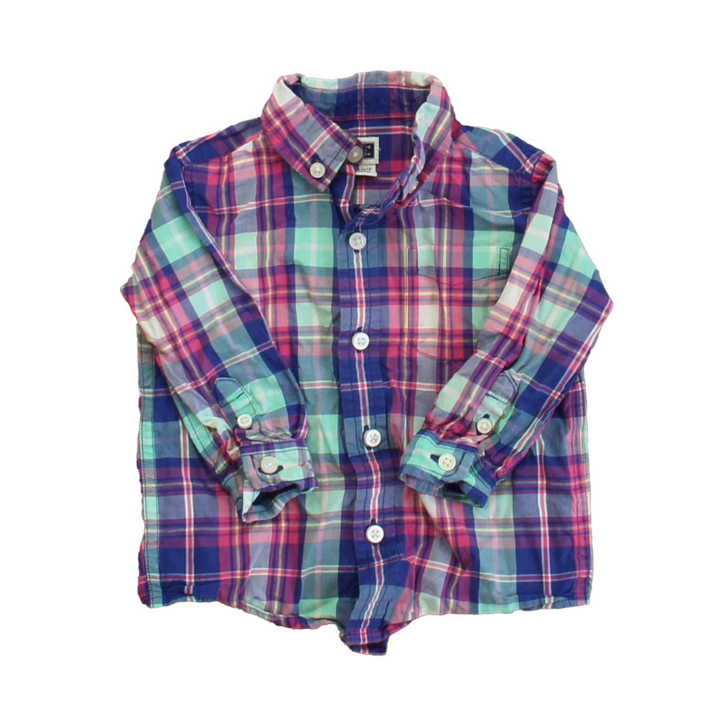 Janie and Jack Boys Blue | Pink Plaid Button Down Long Sleeve Size: 6-12 Months Blue | Pink Plaid