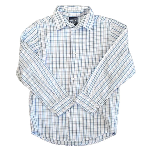 Nautica Boys Blue | Pink Plaid Button Down Long Sleeve Size: 7 Years Blue | Pink Plaid