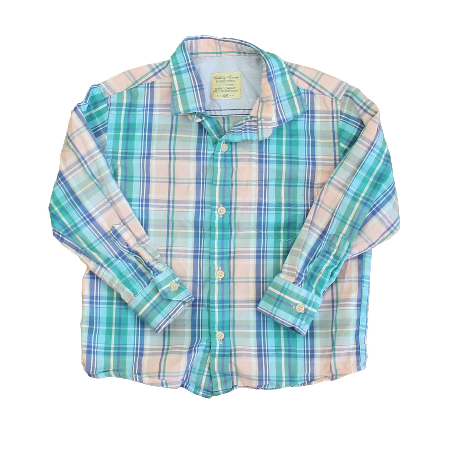 Quality Goods by Rose Pistol Boys Blue | Pink Plaid Button Down Long Sleeve Size: 4-5T Blue | Pink Plaid
