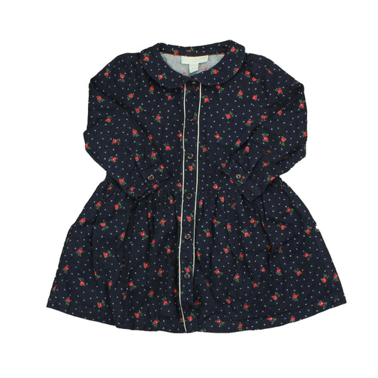 The Little White Company Girls Blue | Pink | Roses Dress Size: 18-24 Months Blue | Pink | Roses