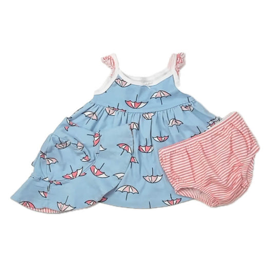 Gerber Girls Blue | Pink Umbrellas Dress Size: 3-6 Months Blue | Pink Umbrellas