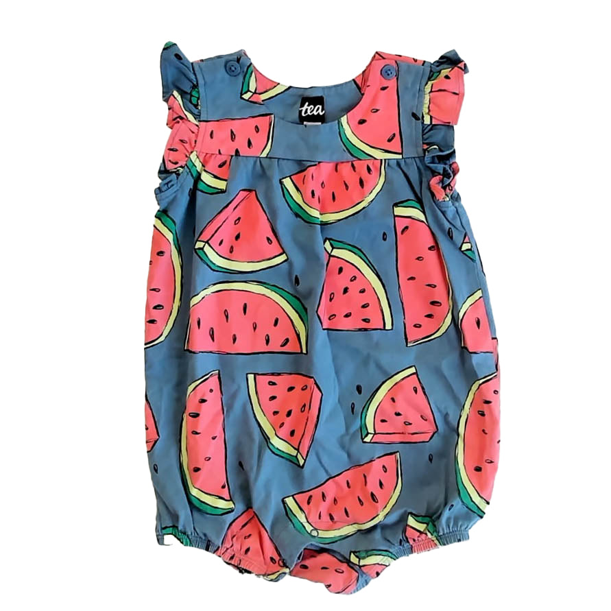 Tea Collection Girls Blue | Pink Watermelon Romper Size: 18-24 Months Blue | Pink Watermelon