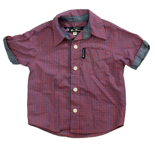 Ben Sherman Boys Blue | Pink Button Down Short Sleeve Size: 12 Months Blue | Pink