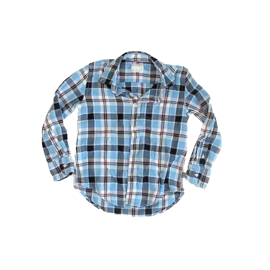 Crewcuts Boys Blue Plaid Flannel Button Down Long Sleeve Size: 6-7 Years Blue Plaid Flannel