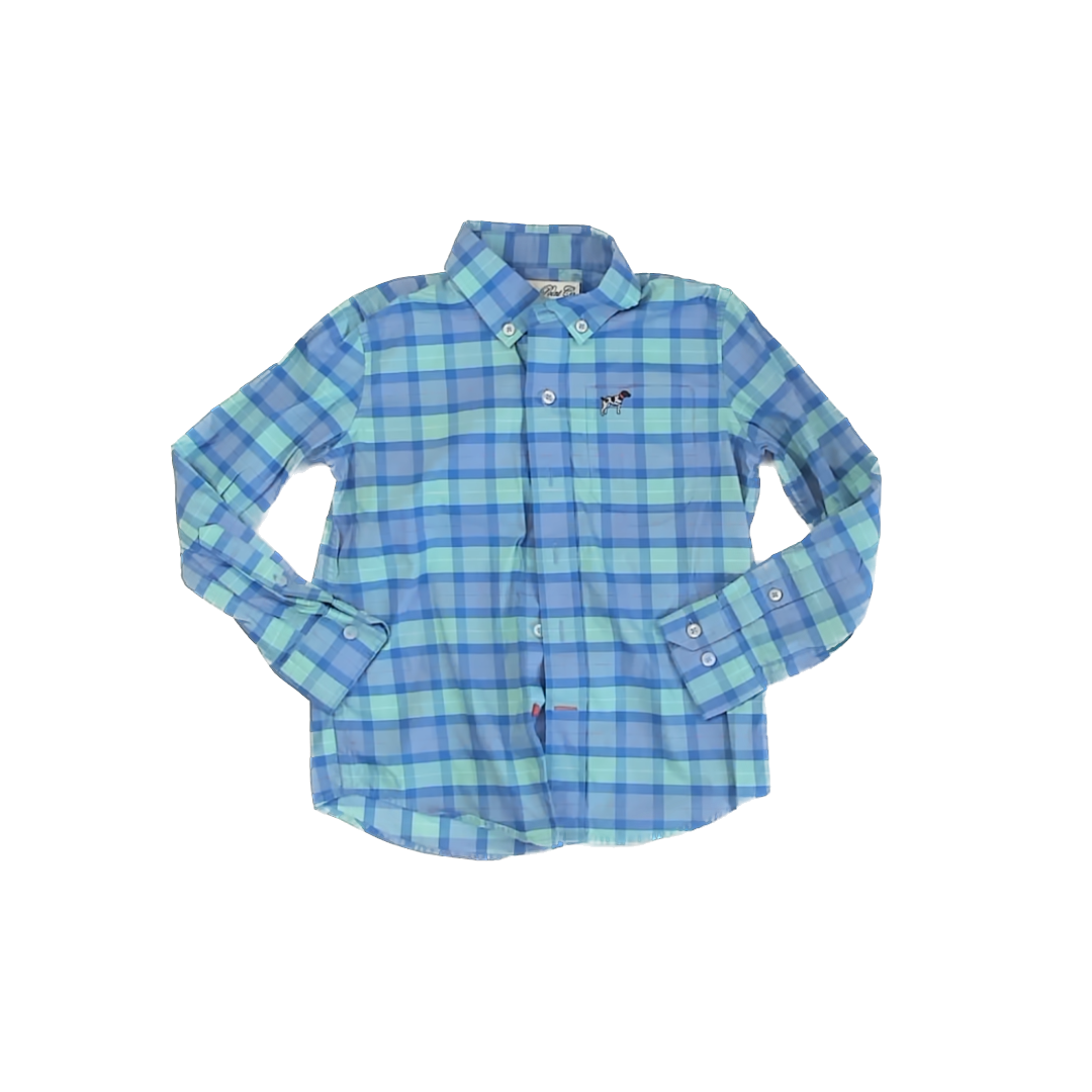 Southern Point Co Boys Blue Plaid Button Down Long Sleeve Size: XS (4-5T) Blue Plaid
