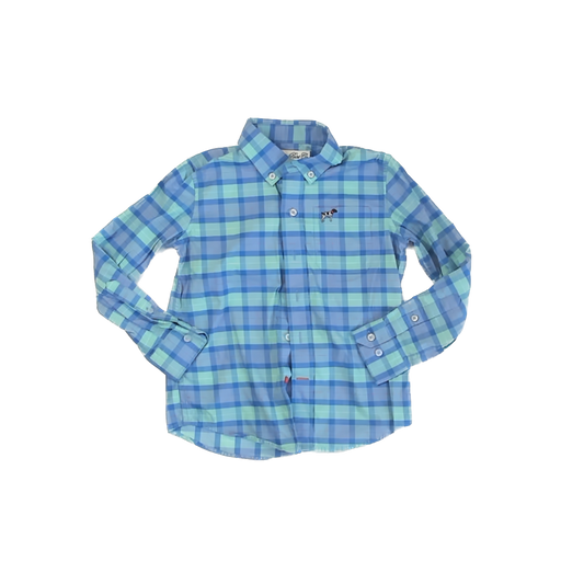 Southern Point Co Boys Blue Plaid Button Down Long Sleeve Size: XS (4-5T) Blue Plaid