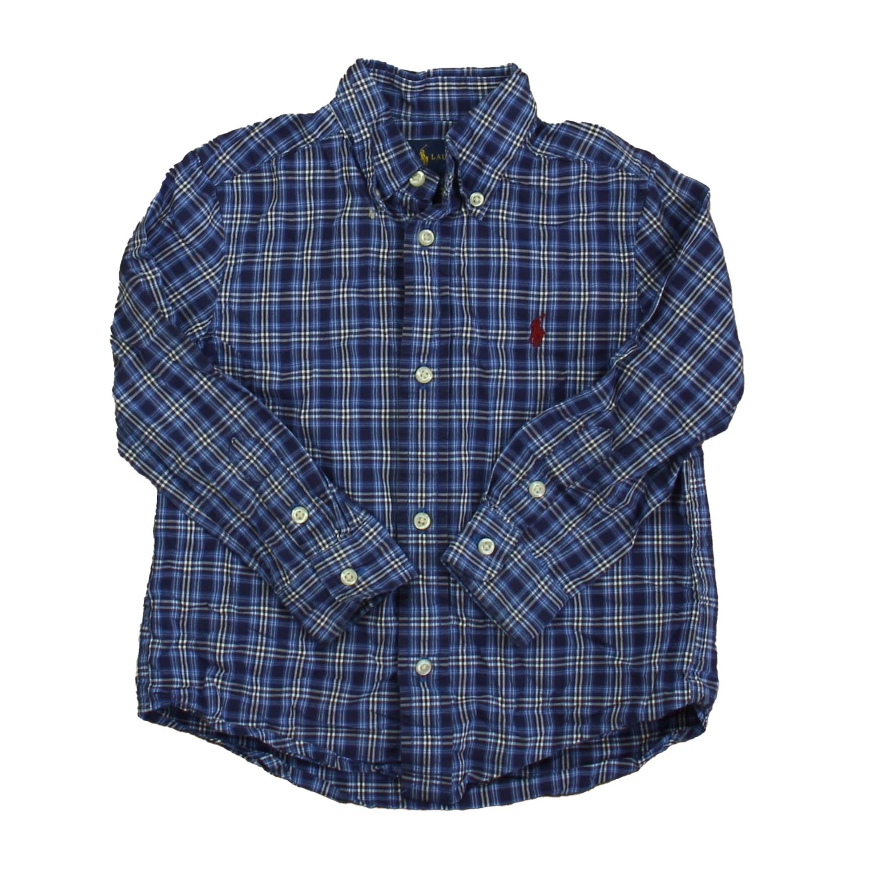Ralph Lauren Boys Blue Plaid Button Down Long Sleeve Size: 3T Blue Plaid