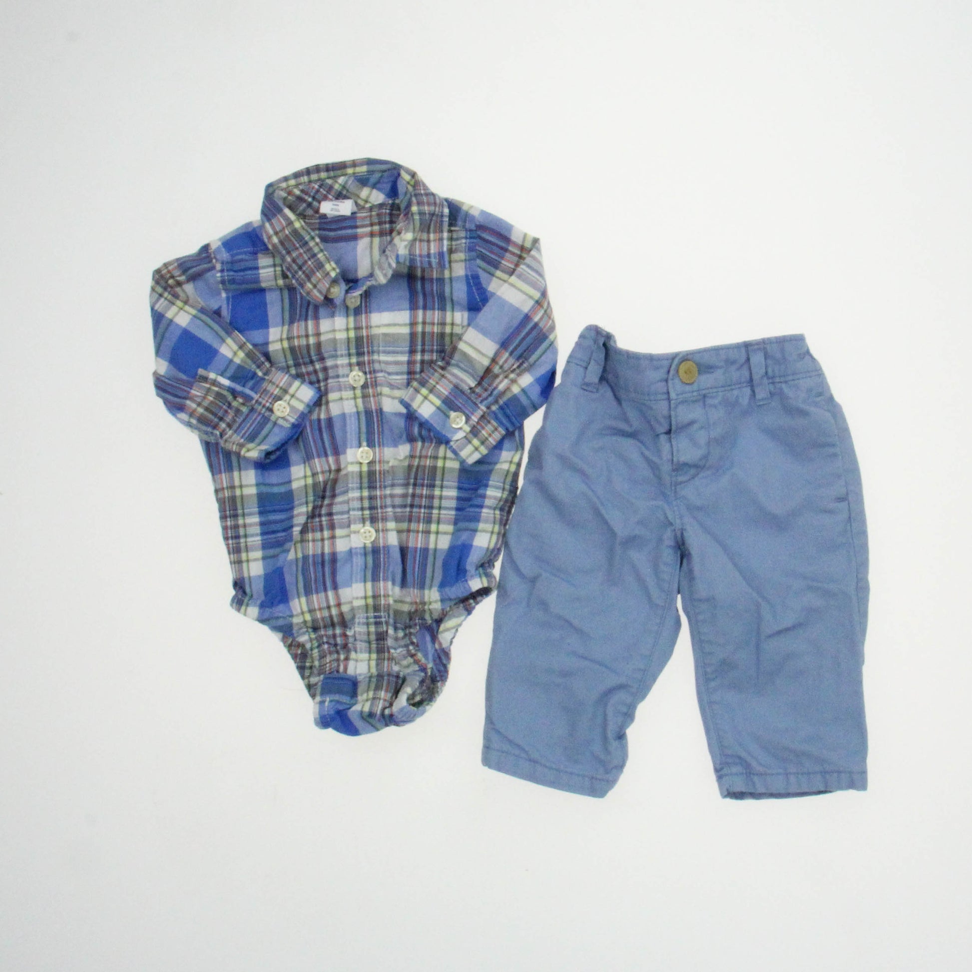 Gap Boys Blue Plaid Apparel Sets Size: 3-6 Months Blue Plaid