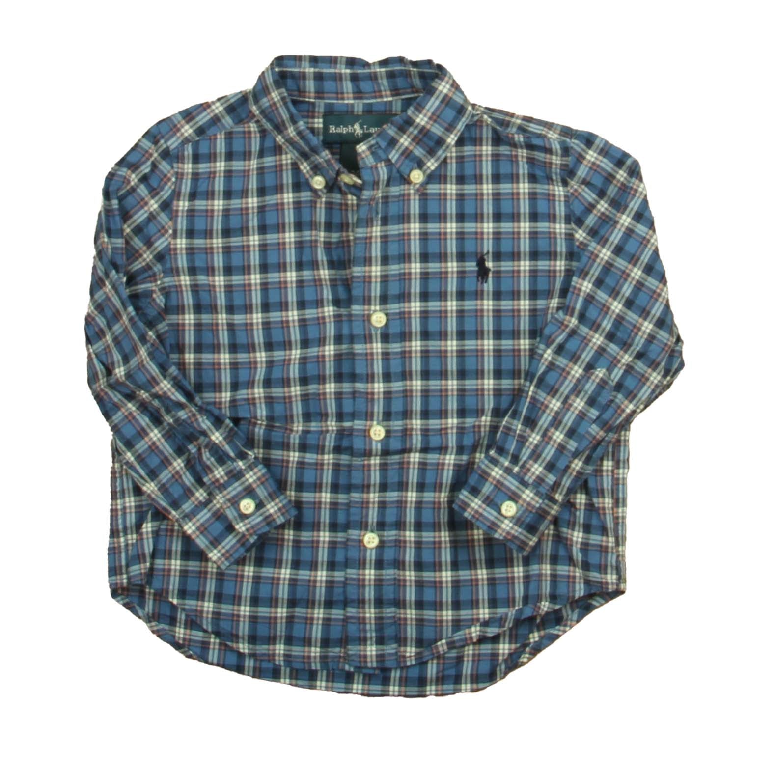 Ralph Lauren Boys Blue Plaid Button Down Long Sleeve Size: 24 Months Blue Plaid