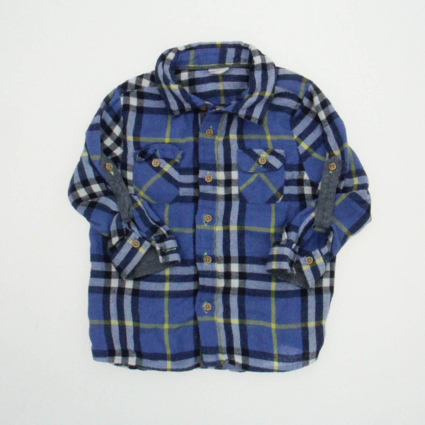 Egg Boys Blue Plaid Button Down Long Sleeve Size: 18 Months Blue Plaid