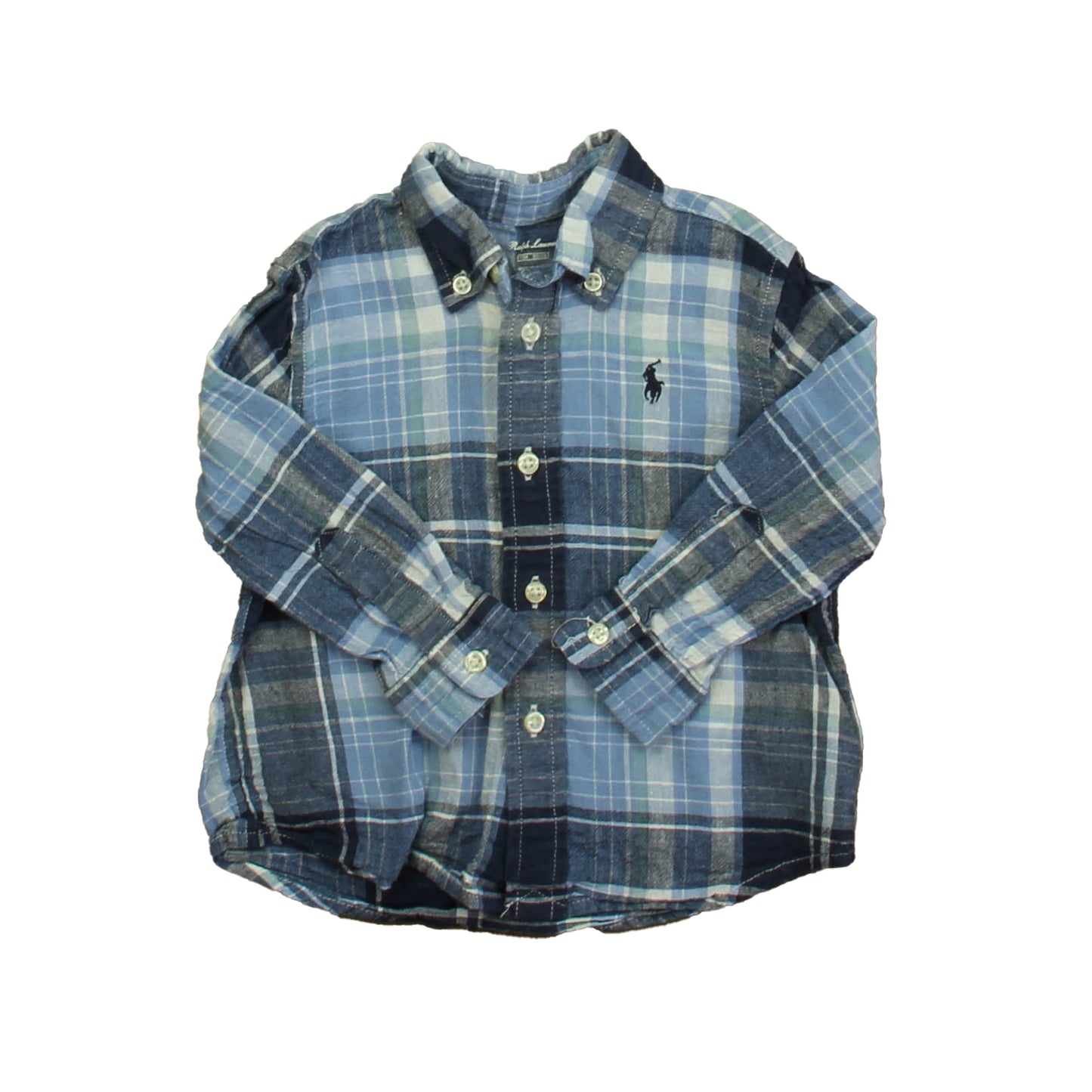 Ralph Lauren Girls Blue Plaid Button Down Long Sleeve Size: 12 Months Blue Plaid