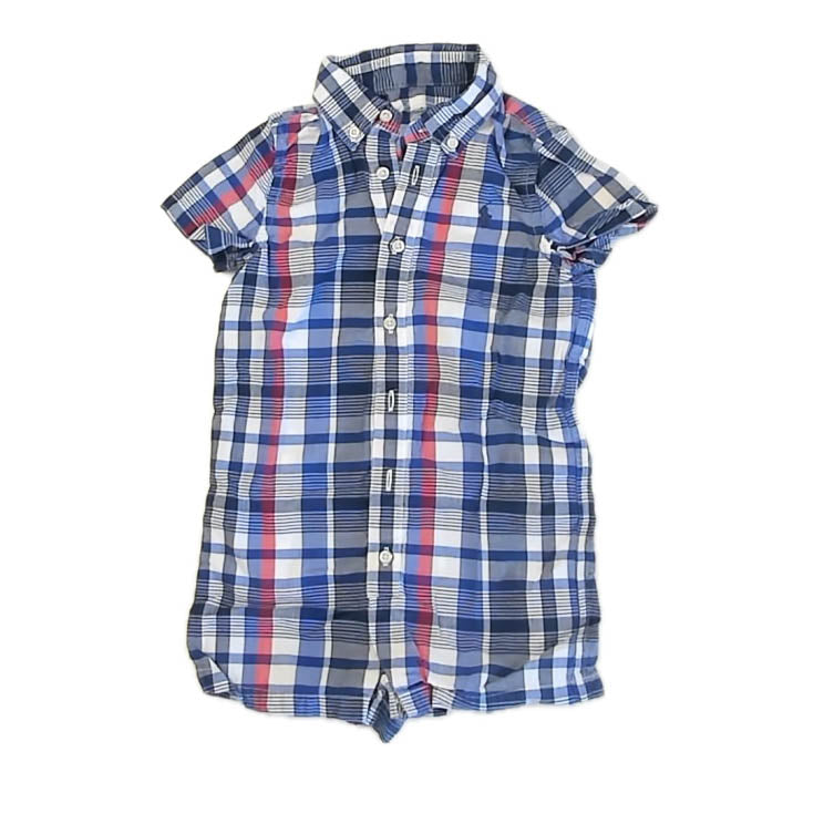 Ralph Lauren Boys Blue Plaid Romper Size: 24 Months Blue Plaid