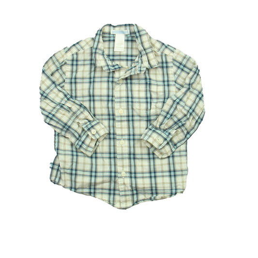 Janie and Jack Boys Blue Plaid Button Down Long Sleeve Size: 18 Months Blue Plaid