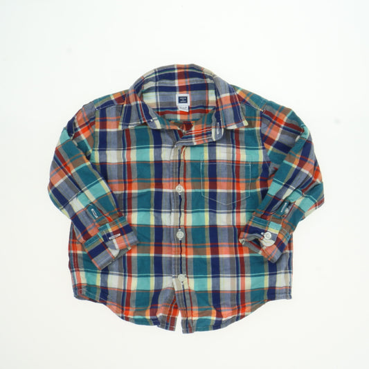 Janie and Jack Boys Blue Plaid Button Down Long Sleeve Size: 12-18 Months Blue Plaid