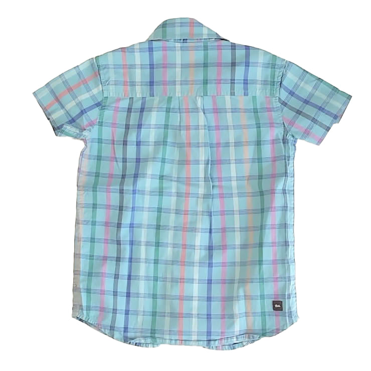 Tea Collection Boys Blue Plaid Button Down Short Sleeve Size: 5T Blue Plaid