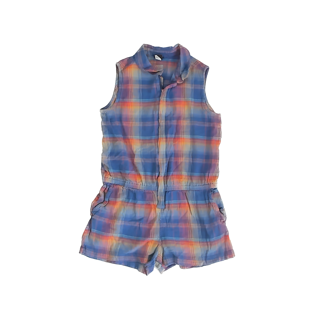 Tea Collection Girls Blue Plaid Romper Size: 6 Years Blue Plaid