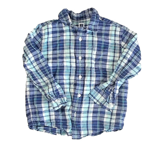 Janie and Jack Boys Blue Plaid Button Down Long Sleeve Size: 4T Blue Plaid