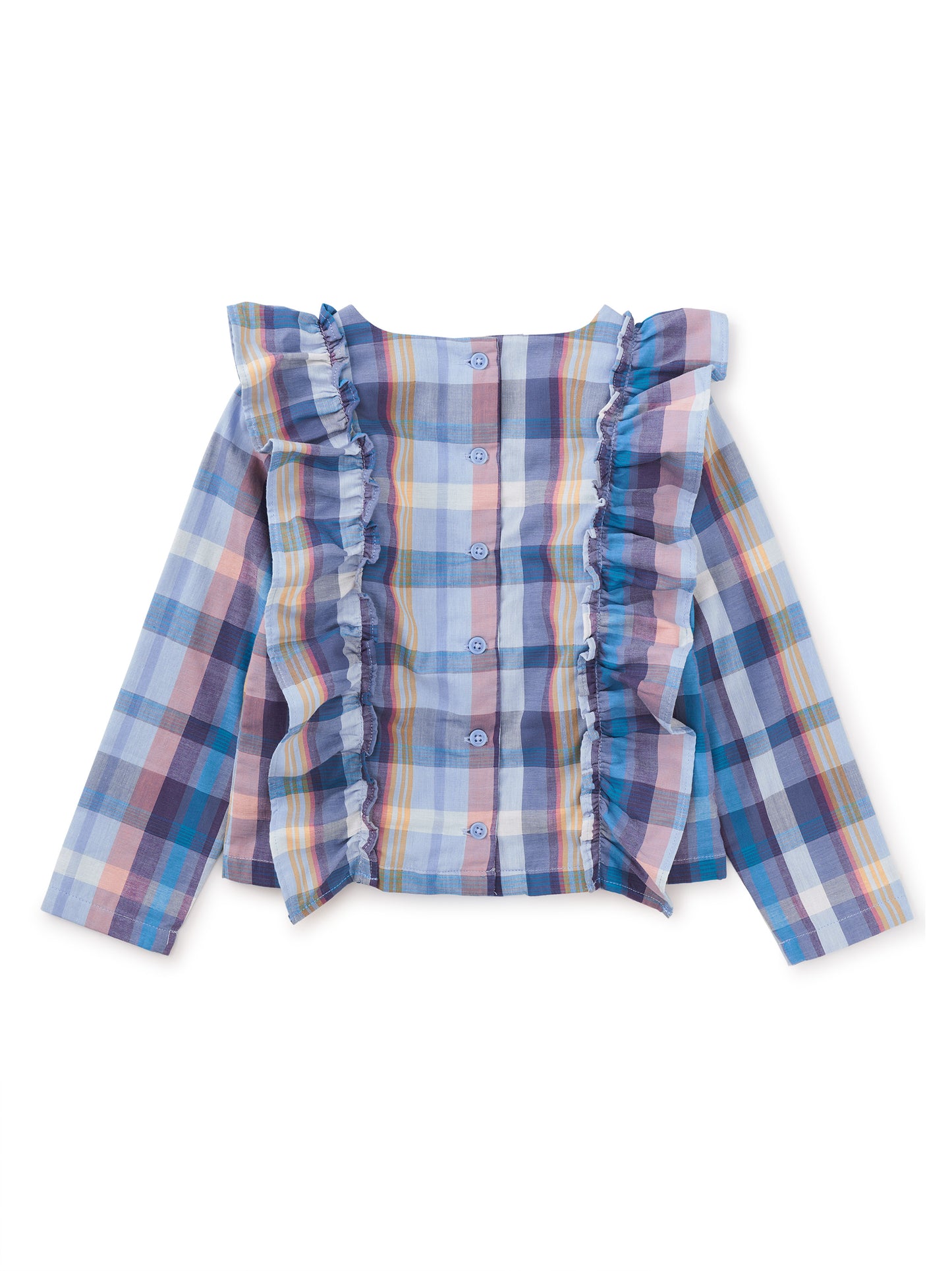 Tea Collection Girls Blue Plaid Blouse Size: 16 Years Blue Plaid