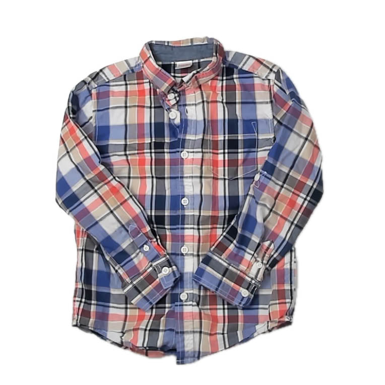 Gymboree Boys Blue Plaid Button Down Long Sleeve Size: 5-6 Years Blue Plaid