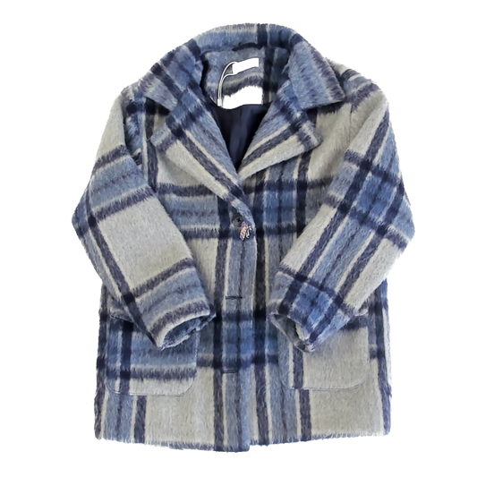 MNG Girls Blue Plaid Winter Coat Size: 8 Years Blue Plaid