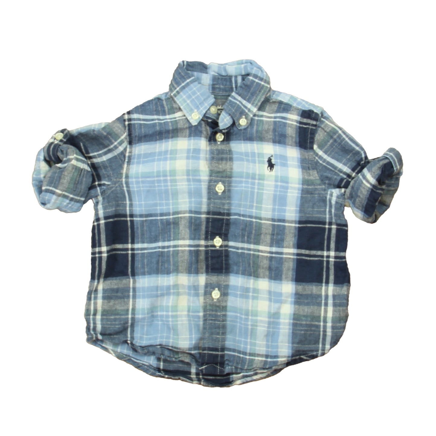 Ralph Lauren Boys Blue Plaid Button Down Long Sleeve Size: 18 Months Blue Plaid
